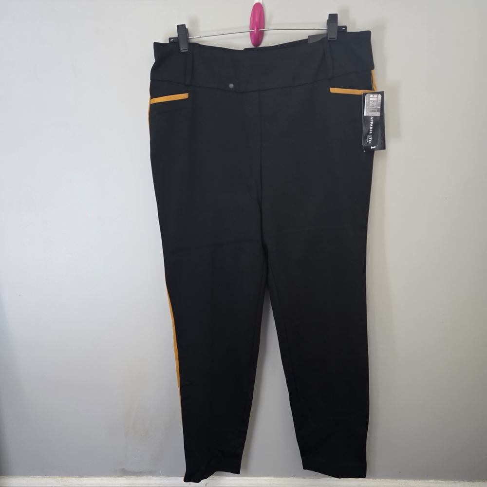Soho Apparel Black Trousers with Mustard Detail